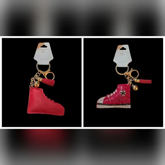 Sparkly Red Sneaker Rhinestone Bagcharm / Keychain - Picture 3 of 3